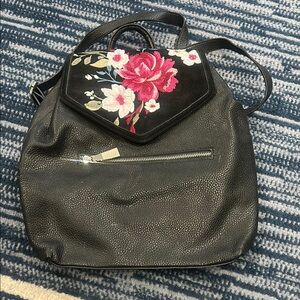 White House Black Market Black and Pink Floral Backpack